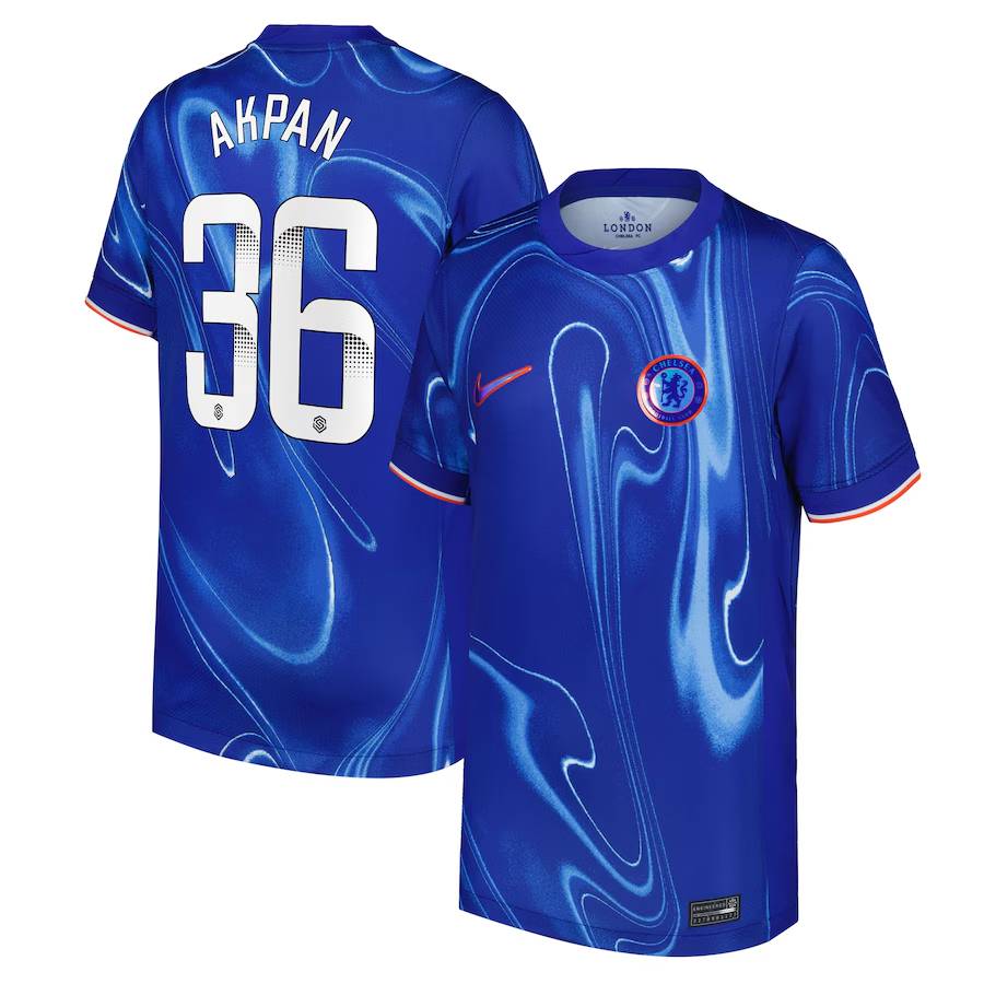 Chelsea FC chelsea wsl nike home stadium shirt 2024-25 – kids with akpan 36 printing Jerseys - Official Football Shirts UK