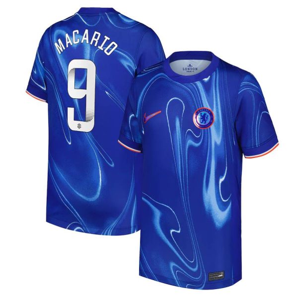 Chelsea FC chelsea wsl nike home stadium shirt 2024-25 – kids with macario 9 printing Jerseys - Official Football Shirts UK