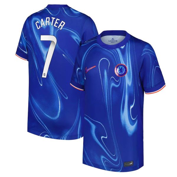 Chelsea FC chelsea wsl nike home stadium shirt 2024-25 – kids with carter 7 printing Jerseys - Official Football Shirts UK