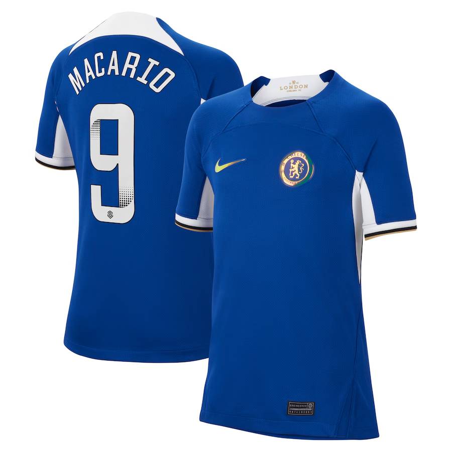 Chelsea FC chelsea wsl nike home stadium shirt 2023-24 – kids – with macario 9 printing Jerseys - Official Football Shirts UK