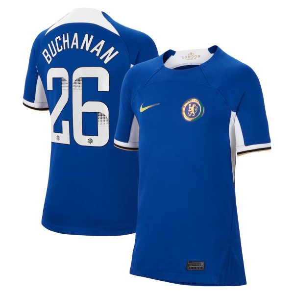 Chelsea FC chelsea wsl nike home stadium shirt 2023-24 – kids with buchanan 26 printing Jerseys - Official Football Shirts UK