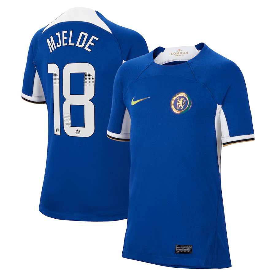 Chelsea FC chelsea wsl nike home stadium shirt 2023-24 – kids with mjelde 18 printing Jerseys - Official Football Shirts UK