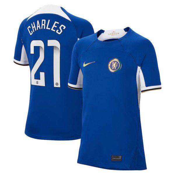 Chelsea FC chelsea wsl nike home stadium shirt 2023-24 – kids with charles 21 printing Jerseys - Official Football Shirts UK